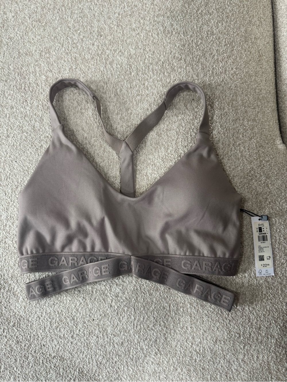 Garage Taupe Sport Bra with Crossback Logo Band - Taupe - Size S